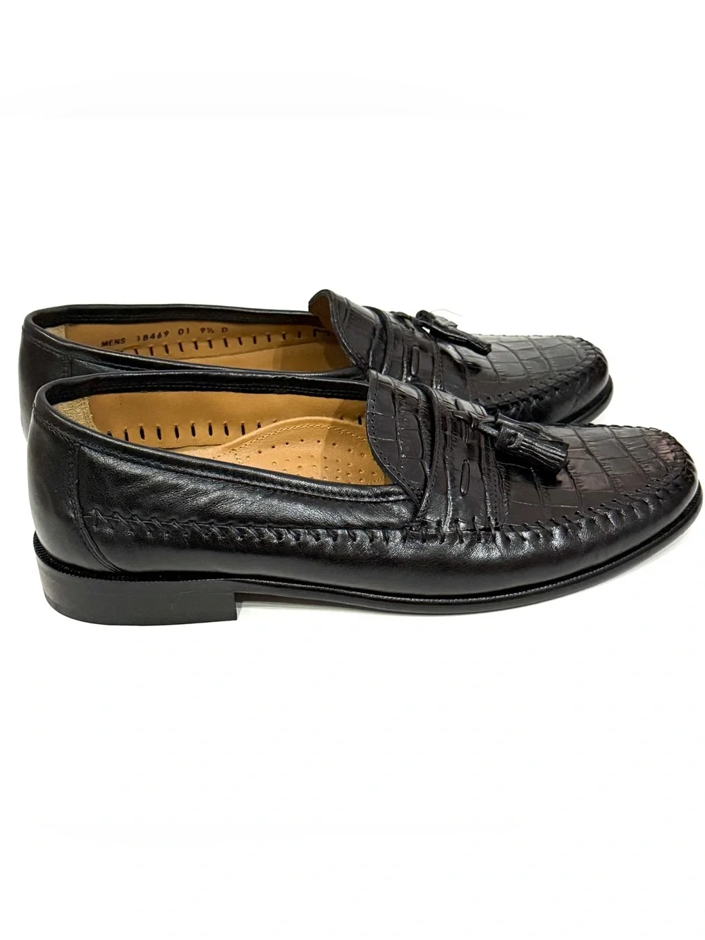 Florsheim Black Croc Embossed Leather Tassel Loafers Men’s 9.5 D USA